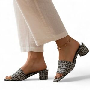 GIVENCHY Heels 4G Canvas Block Heel Mules  NWT